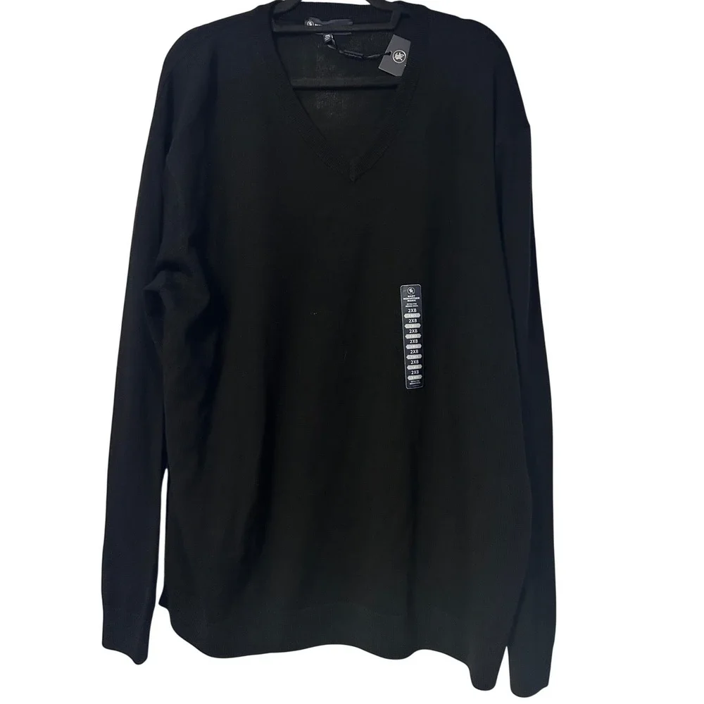 Hart Schaffner Marx Mens 2XB Black Extra Fine Merino‎ Wool V-Neck Sweater NWT